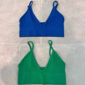 Cotton On Blue and Green Ribbed V-Neck Crop Tops